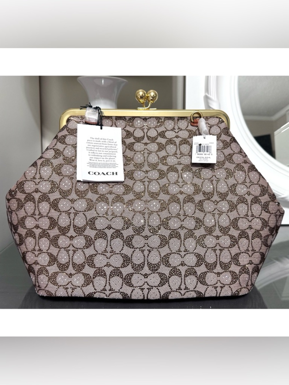 COACH Large Kisslock Frame Bag In Crystal Signature Jacquard